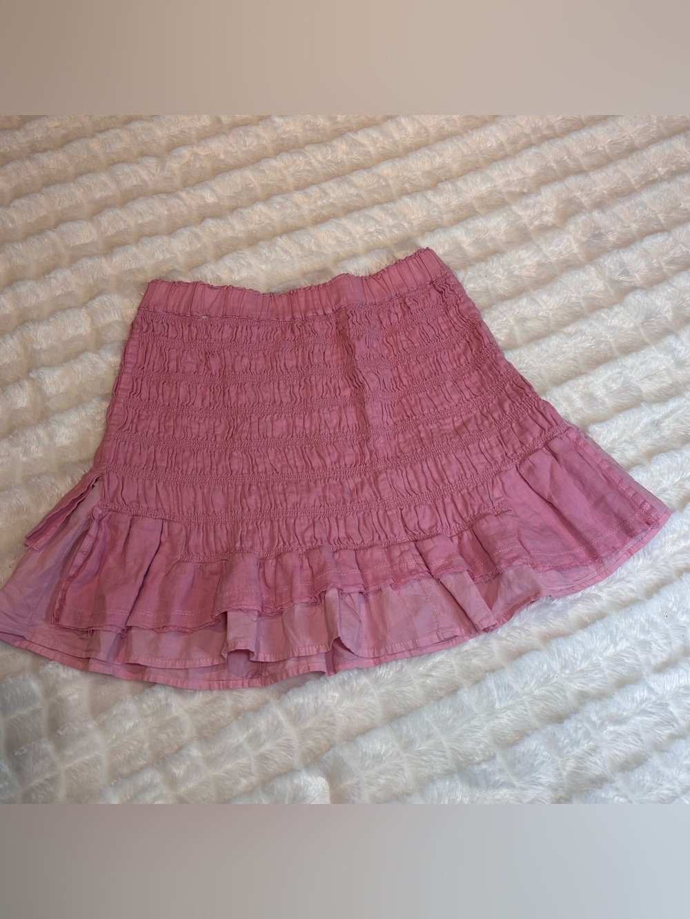 Anthropologie Women's Pink Smocked Ruffle Mini Skirt small